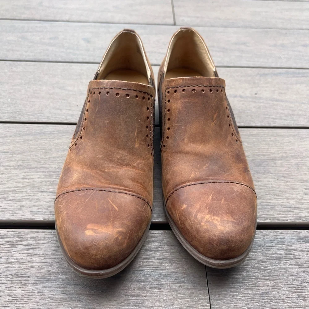Korks by Kork-Ease Gertrude brown leather slip on heeled ankle shoes size 7.5